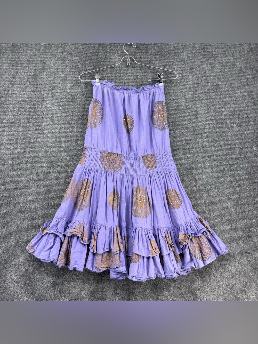 Moda Intl Boho Gypsy Purple Gold Medallion Strapless Sundress Women’s XS
